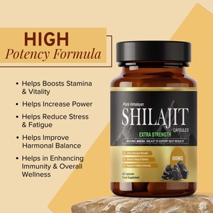 Capsules de Shilajit de l'Himalaya OEM 500mg Marque Privée |   Extrait minéral pur de Shilajit, acide fulvique, complément alimentaire à base de plantes pour l'équilibre du pH - Product Image 2