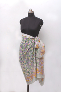 Hand made Cotton Beach <b>Sarong</b> Hand Block Print Pareo Lightweight Summer <b>Wrap</b> for Women. - Product Image 4