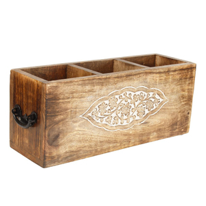 Lightweight <b>Caddy</b> Portable Bar Server Storage Wooden Rectangular Bucket <b>Caddy</b> 3 Columns Unique <b>Caddy</b> With Metal Handles - Product Image 2