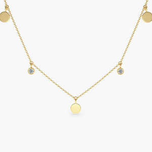Collar de Oro de 14k con Diamantes Colgantes y Disco, Delicado Collar con Diamantes de 0.08 Ctw y Disco de Oro Colgante de Proveedor Indio - Product Image 1