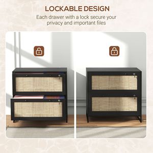 Armadietto Portadocumenti Nero Stile Boho a 2 Cassetti con Serratura, Formato Letter/A4/Legale, Barra Appendibile Regolabile, Assemblato per Uso in Palestra - Product Image 6