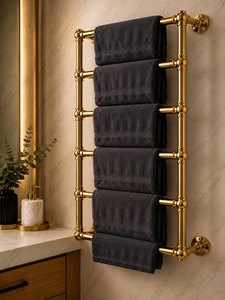 Toallero de Pared de Metal Dorado de 2 Niveles de Lujo para Baño, Hotel y Habitación de Huéspedes, Solución de Almacenamiento Duradera y Elegante para Baño - Product Image 6