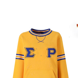 เสื้อสเวตเชิ้ต Sigma Gamma Rho Chenille ลายตัวอักษรกรีกสำหรับผู้หญิง สีทอง-น้ำเงิน ลายทาง มีกระเป๋า คอกลม เสื้อพูลโอเวอร์สำหรับชมรมนักศึกษา - Product Image 4