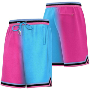Shorts de basketball pour hommes, bicolores, respirants, en mesh, avec cordon de serrage, design sportif à empiècements, rose et bleu - Product Image 5