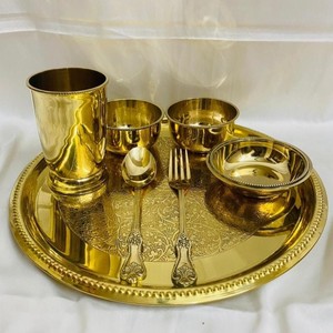 Juego de Cena Thali de Latón Vintage con Vasos, Tazones y Cucharas, Vajilla India de Latón para Regalo de Boda, Servicio de Restaurante, Venta al por Mayor - Product Image 5