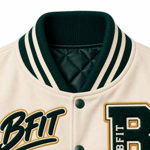 Chaqueta Varsity Verde Crema para Hombre BFIT, con Parches de Letras, Botones a Presión de Chenilla, Estilo Vintage, para Invierno - Product Image 2