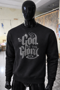 เสื้อสเวตเชิ้ตคอกลมสีดำสำหรับผู้ชาย ขายส่ง ลายกราฟิกประดับเพชร “God Be The Glory” ทรงหลวม ผ้าคอตตอนผสม - Product Image 6