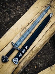 Épée traditionnelle artisanale en acier au carbone avec lame pleine longueur et poignée en métal ornée |   Réplique de fourreau médiéval de collection pour la maison - Product Image 5