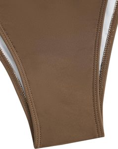 Conjunto de Bikini de 2 Piezas para Mujer, Color Marrón, Top Halter con Lazos Laterales, Parte Inferior Elástica, Traje de Baño de Color Sólido con Detalle de Cordones, Estampado Animal y Logotipo Frontal - Product Image 5