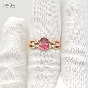 แหวนทองคำแท้ 14K ดีไซน์สวยงาม ประดับพลอยทัวร์มาลีนสีชมพู 1.28 กะรัต และเพชร แหวนคุณภาพสูงสำหรับงานแต่งงาน - Product Image 5