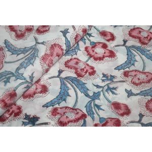 White-Colour <b>Red</b> Flower Print Hand Block Printed Cotton Fabric Wholesale Lightweight Cotton Fabric Indian Floral Dress Making - Product Image 2