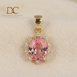 14KT <b>Solid</b> Yellow <b>Gold</b> <b>Pendant</b> Charm With Lab Grown Diamond & Padpardscha Sapphire IGI Certified Fine Jewelry for Women's - Product Image 4