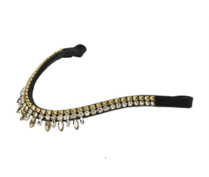 Diadema de Cuero Curvada de Lujo para Caballo con Tachuelas Doradas y Cristales de Imitación |   Brida Inglesa Premium de Tamaño Personalizado - Product Image 5