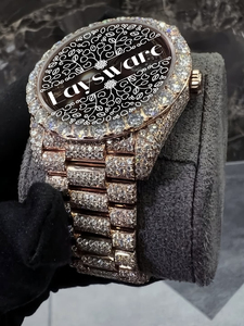 Montre mécanique de luxe vintage élégante en moissanite VVS, montre-bracelet analogique pour homme en acier inoxydable, entièrement sertie de pierres, tendance - Product Image 1