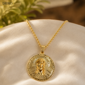 Collier pendentif visage de Jésus plaqué or avec incrustation de moissanite, médaillon rond unisexe style hip-hop, bijoux de fête - Product Image 3