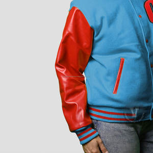 Haute qualité broderie personnalisée Streetwear bleu laine et cuir rouge à manches longues Patch Chenille Letterman Varsity Jacket - Product Image 6