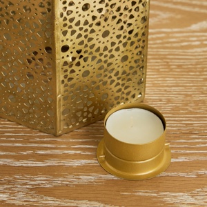 Exquisite <b>Gold</b> Metal Moroccan <b>Lantern</b> with Crescent Moon Top Intricate Cutwork Candle Holder for Ramadan Home Decor - Product Image 5