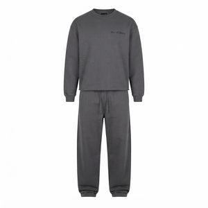 Men Solid Gray Crewneck Sweatshirt Sweatpants Set Casual Streetwear Matching Clothes <b>Oversized</b> <b>Jogger</b> Set Custom Logo - Product Image 3