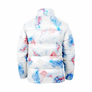 Chaqueta Acolchada Blanca para Hombre con Estampado Abstracto Azul y Rojo, Cierre de Cremallera, Cuello Alto, Ropa Casual de Invierno - Product Image 3