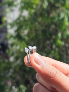 Solid White <b>Gold</b> Lab Grown Diamond <b>Ring</b> Marquise Cut Diagonal Cluster Bypass Split Shank Sweeping Pave <b>Cocktail</b> Fine Jewelry - Product Image 4