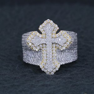 Iced Out <b>Cross</b> Moissanite <b>Ring</b> 925 Sterling <b>Silver</b> Rhodium Plated Pave Set Hip Hop Statement Band - Product Image 5