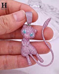 Joyería Hip Hop Personalizada, Colgante de Personaje de Anime Rosa con Incrustaciones de Diamantes, Colgante de Gato con Zafiro Rosa - Product Image 2