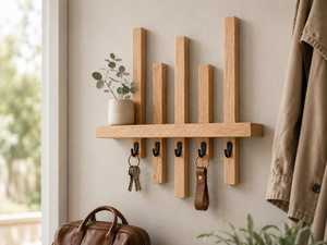 Khadim Handicrafts Wood Wall Mounted Modern Waterproof Non-Folding Single Tier Multifunction Baking Paint Hook <b>Rack</b> Living Room - Product Image 1