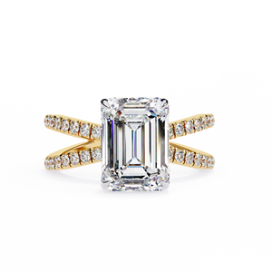 Bague de fiançailles classique en diamant de laboratoire taille émeraude pour femme, plaqué rhodium or 10 carats, certifiée IGI, sertissage pavé géométrique - Product Image 3