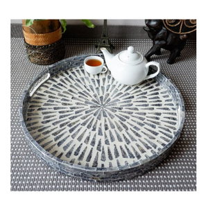 Plateau de service artisanal en nacre, motif chevron noir et blanc, plateau décoratif pour table basse ou ottoman, vente en gros, logo personnalisé - Product Image 3