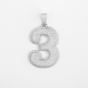 Pendentif numéro 3 en diamant cultivé en laboratoire, or massif 14 carats, plaqué or, cadeau - Product Image 2