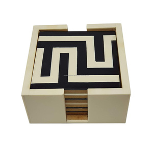 Posavasos de madera y hueso con soporte, posavasos de diseño blanco y negro para bebidas, producto en oferta, venta al por mayor - Product Image 3