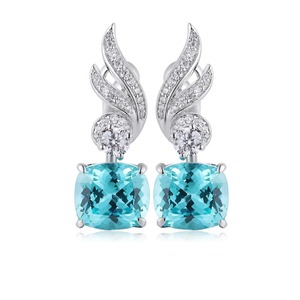 Luxury 925 <b>Silver</b> <b>Stud</b> Earrings With Blue Topaz And Diamond Halo Wing Design For Women Wedding Jewelry - Product Image 1