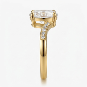 Anillo de Compromiso y Boda LY Clásico con Circonita Cúbica 5A de Corte Ovalado, Bañado en Oro Amarillo de 18K, con Tallo Curvo y Acentos Pavé, Promesa - Product Image 3