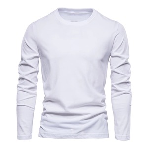 เสื้อยืดคอกลมแขนยาวผู้ชาย ทรงเข้ารูป สีขาวล้วน ผ้าฝ้ายถัก สวมใส่สบายๆ - Product Image 1