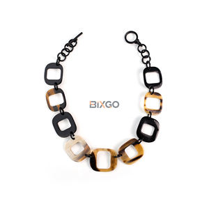 Collar BIXGO Premium de Cuerno de Búfalo con Eslabones Geométricos Cuadrados, Elegante Cadena de Material Natural para Exportación Internacional - Product Image 1
