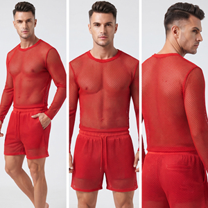 Ensemble T-shirt et short en maille pour homme, blanc, 100 % polyester, léger, été, avec short à cordon de serrage pour homme - Product Image 5