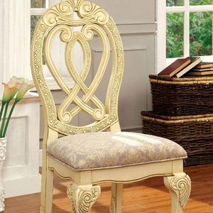 Vintage bianco in legno massello sedie da pranzo formale maestoso Design tradizionale con intricati dettagli intagliati sedia laterale Set di 2 - Product Image 6
