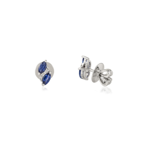 Boucles d'oreilles clous simples et délicates en or blanc 14 carats véritable, saphir bleu véritable et diamant, qualité supérieure, bijoux en gros pour filles - Product Image 5