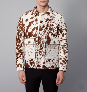 Custom Luxury Cowhide Print Men Jacket Premium Faux Fur Cow Print <b>Coat</b> Wholesale Stylish Western Animal Print Men Winter Outwear - Product Image 4