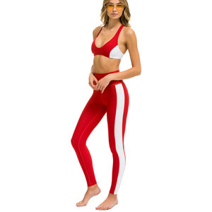 Conjunto de Yoga para Mujer de 2 Piezas, Top Corto Rosa y Leggings Negros de Cintura Alta, Sin Costuras, Transpirables, de Spandex y Poliéster, Nueva Tendencia - Product Image 1