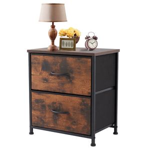 Nightstand End <b>Table</b> with 2 Fabric Drawers <b>Rustic</b> Brown <b>Bedside</b> <b>Table</b> for Bedroom Closet Dorm Easy Assembly - Product Image 1