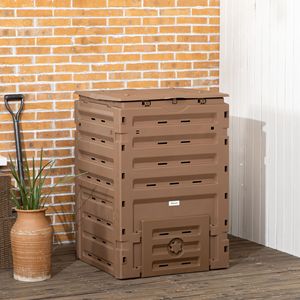 Bac à compost extérieur de 120 gallons (450 L) pour jardin, création rapide de terreau fertile, 80 aérations, 2 portes coulissantes, couvercle à clipser, emballé en boîte marron - Product Image 2