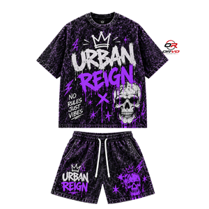 ORVO SPORTS Men's Streetwear T-Shirt <b>Shorts</b> Set Black Graffiti Print Crew Neck Knitted Spandex/Cotton Breathable Summer Casual - Product Image 4