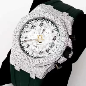 Montre-bracelet analogique-numérique pour homme en argent, quartz, moissanite, cadran rond, résistante à l'eau 10 bars, légère, avec fermoir pliant de sécurité - Product Image 5