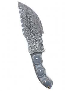 Couteau utilitaire lourd en acier Damas fait main, manche en Micarta gris, outil artisanal à double affûtage - Product Image 2