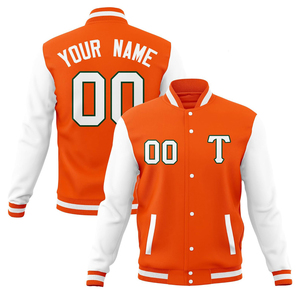 Custom Varsity <b>Jacket</b> Personalized Letterman <b>Jacket</b> Orange White Baseball <b>Jacket</b> Custom Name Number Embroidery OEM Wholesale - Product Image 1