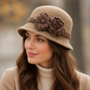 Women Cloche Hat Two Tone Floral Fascinator <b>Cap</b> <b>Winter</b> Formal Hand Embroidery Worsted Fabric for Outdoor Daily Wear - Product Image 1