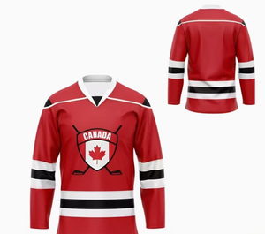 Camiseta de Hockey sobre Hielo para Hombre, Manga Larga, Cuello en V, Sublimada, 100% Poliéster, Absorbe la Humedad, Corte Regular, Ropa para Adultos - Product Image 1