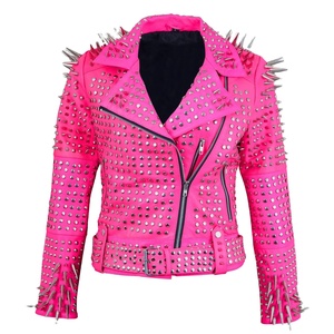 Chaqueta de cuero genuino Mujer Spikes Store Tachonado Pink Shop Chaquetas hechas de cuero de vaca OEM ODM Tienda de fabricación personalizada - Product Image 1