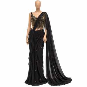 Blusa Moderna de Gasa Rosa Pálido con Lentejuelas y Flecos Bordados a Mano, Lista para Usar en Bodas, Cócteles, Fiestas y Celebraciones de Diwali - Product Image 3